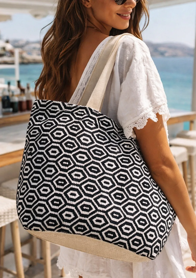 sac de plage motif losange noir fabriqué en Grèce