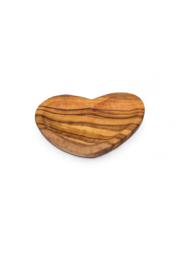 assiette en forme de cœur en bois d'olivier