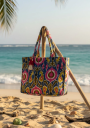 Grand sac de plage bleu et fuchsia