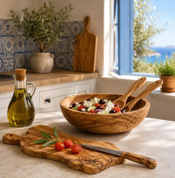 accessoires en bois d'olivier en cuisine